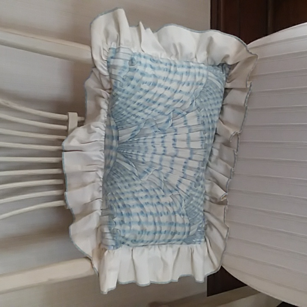 Blue and Ivory Ruffled Accent  Pillow